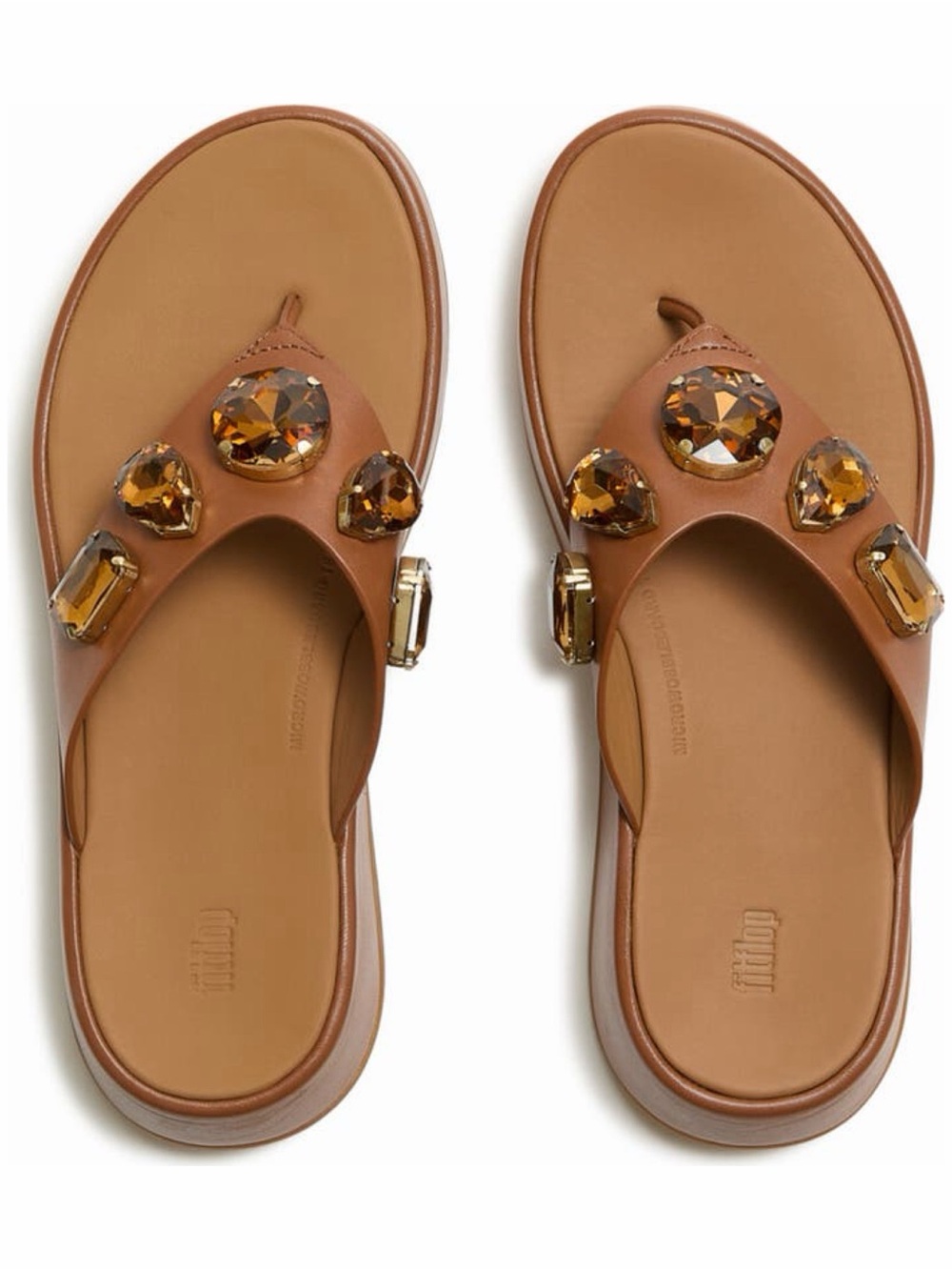 FitFlop F-MODE Ultra-Jewel Leather Toe-Post Sandals Womens Size 8